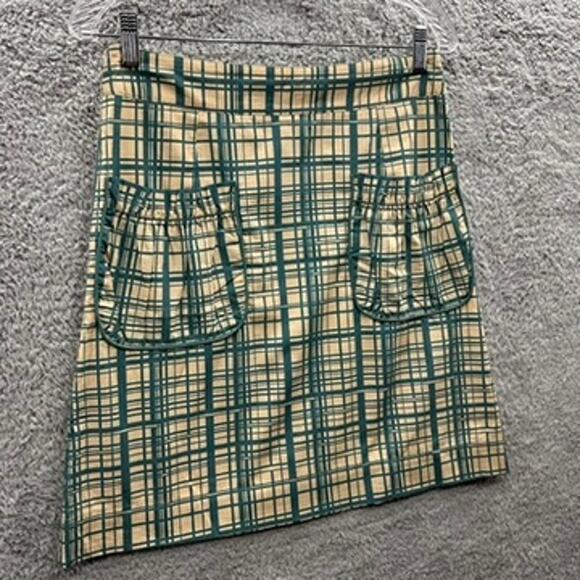 Anthropologie Girls From Savoy Size 4 A-Line Skirt Blue Checkered Front‎ Pockets - Picture 2 of 10